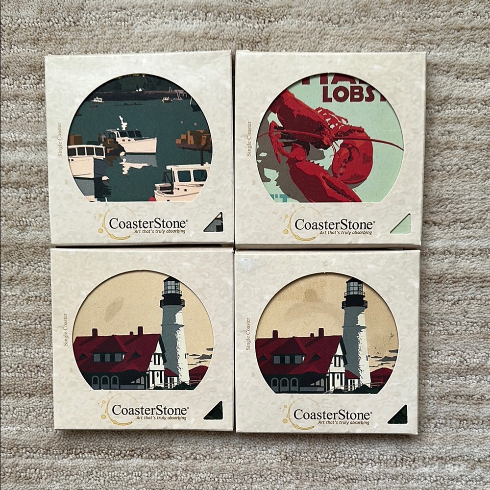 CoasterStone Nautical Coasters Set of 4 by Alan Claude Lighthouse Lobster Boats